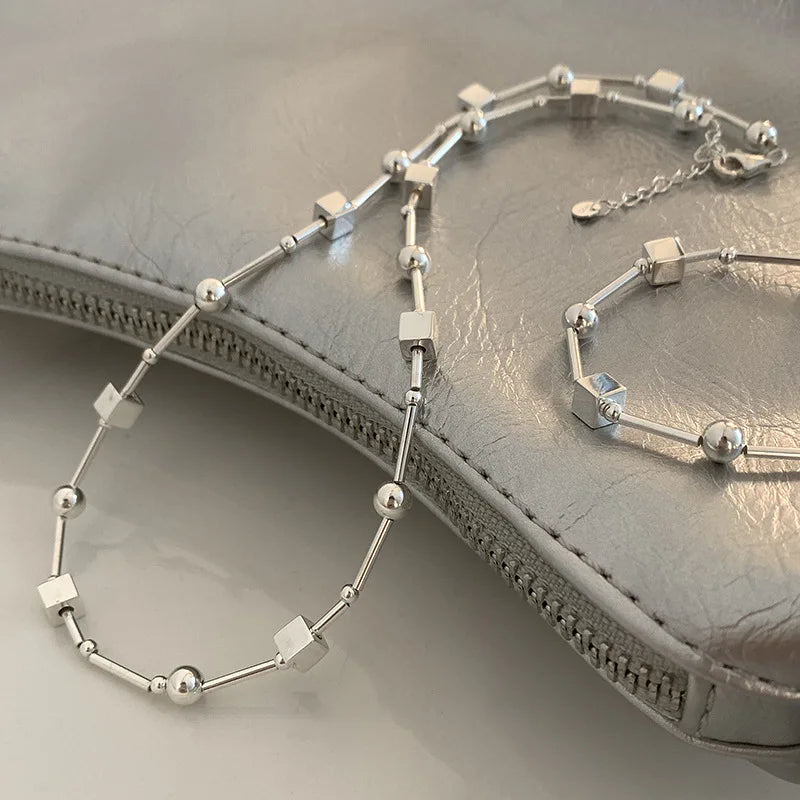925 Sterling Silver Bead Geometry Necklace
