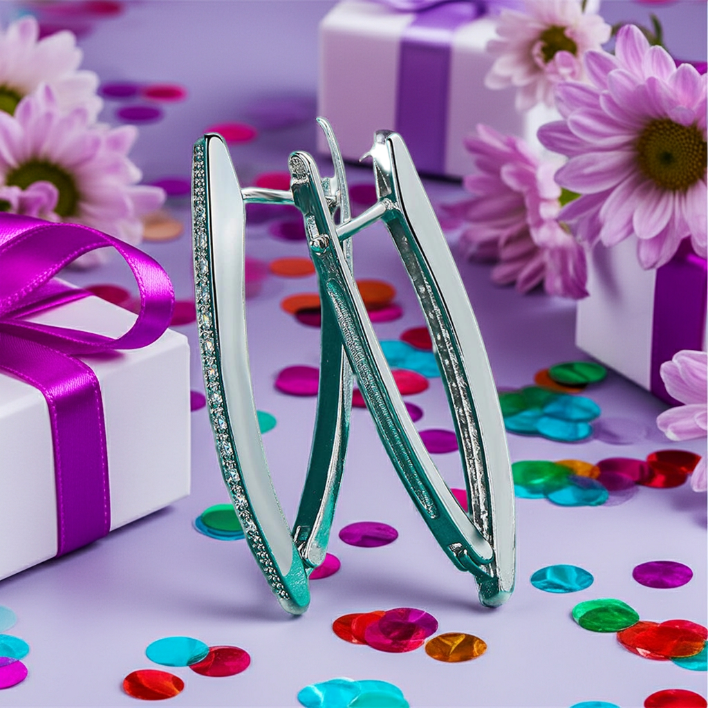 S925 AAA Zircon V Shaped Hoop Earrings
