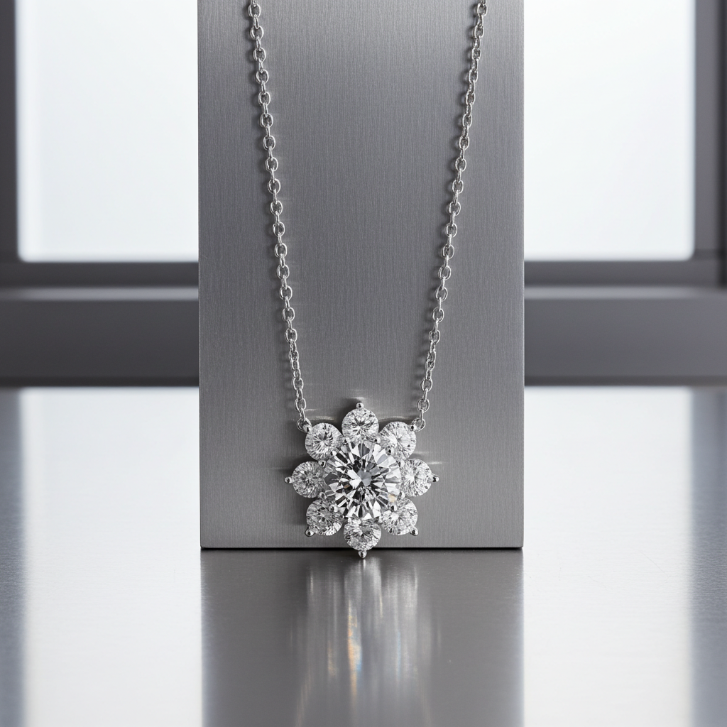 S925 Sunflower Necklace, 1 CT Moissanite