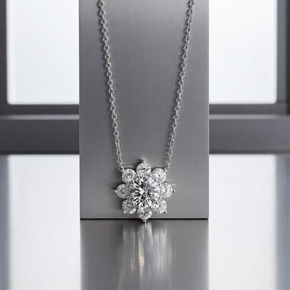 S925 Sunflower Necklace, 1 CT Moissanite