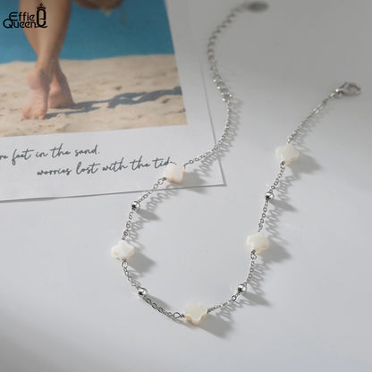 S925 Shell Anklet Four Leaf Clover