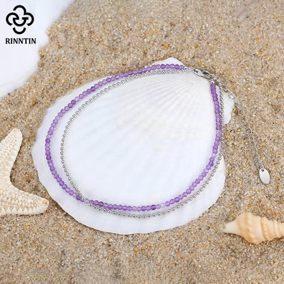 S925 Layered Amethyst Anklets