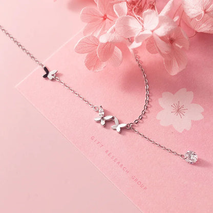 925 Sterling Silver Butterfly Flower Anklet