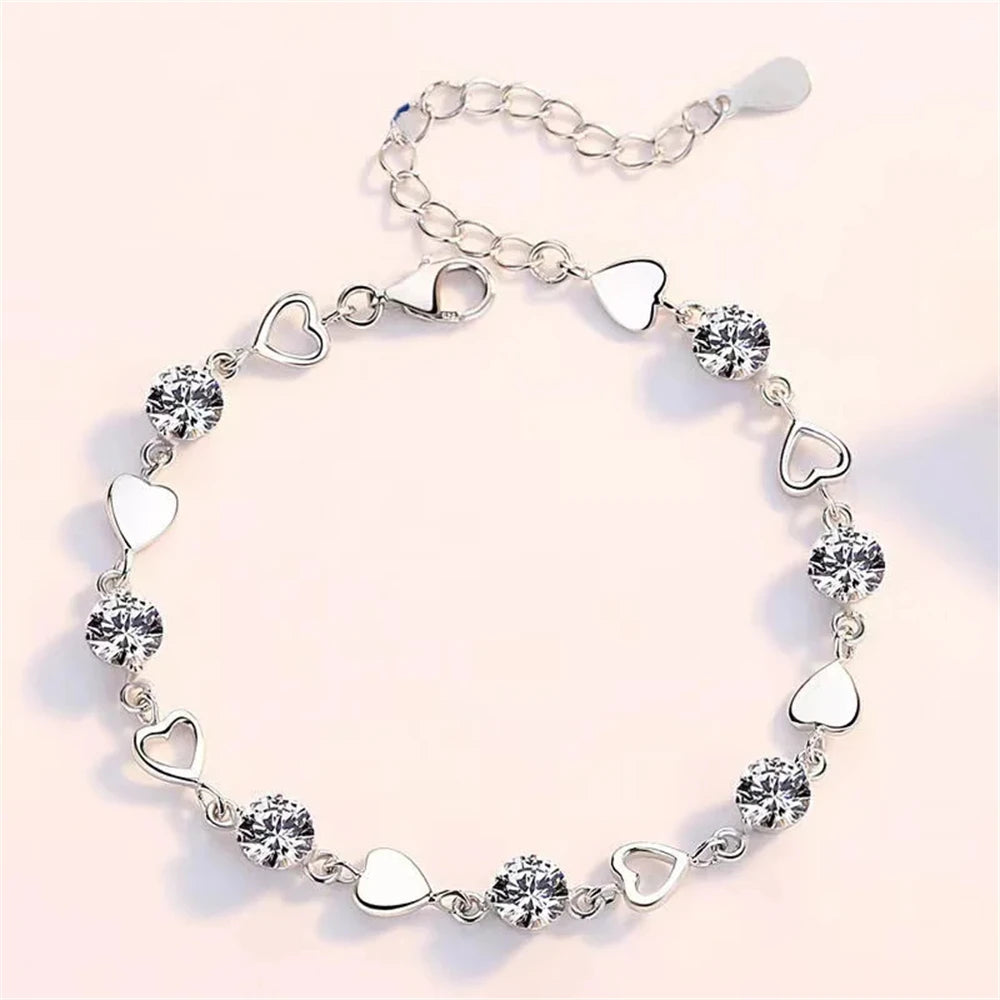 925 Sterling Silver Heart Necklace & Bracelet Set