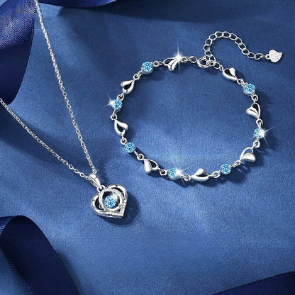 925 Sterling Silver Heart Shaped Necklace Bracelet Set