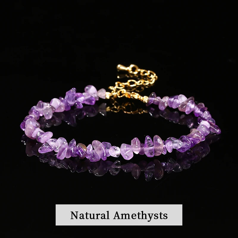 Amethyst Rock Quartz Crystal Stone Chip Bead Bracelet