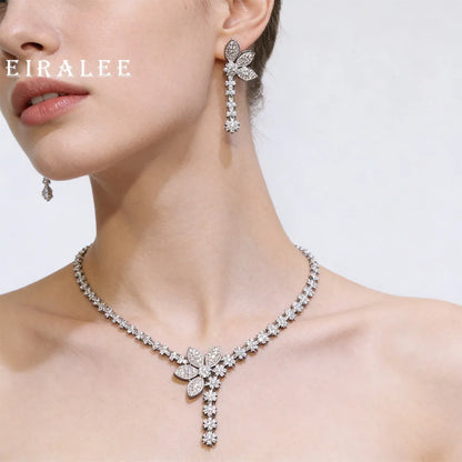 Decorative silver flower necklaces and earrings