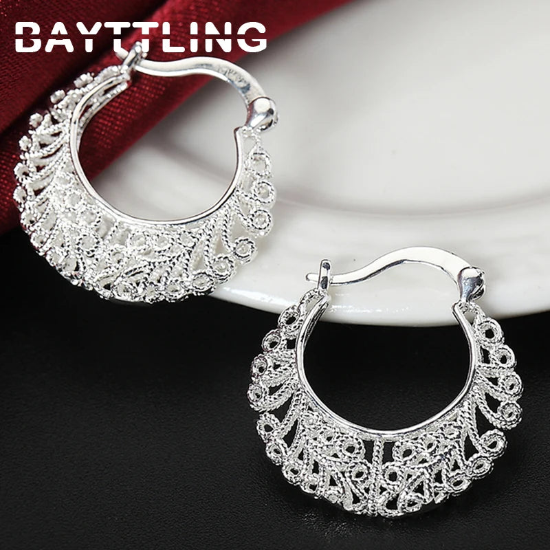 925 Sterling Silver Fine Hollow Round Hoop Earrings