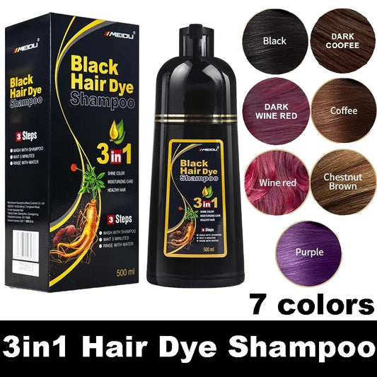100ml/500ml Hair Dye Shampoo 3 in 1 Instant Darkening Hairs