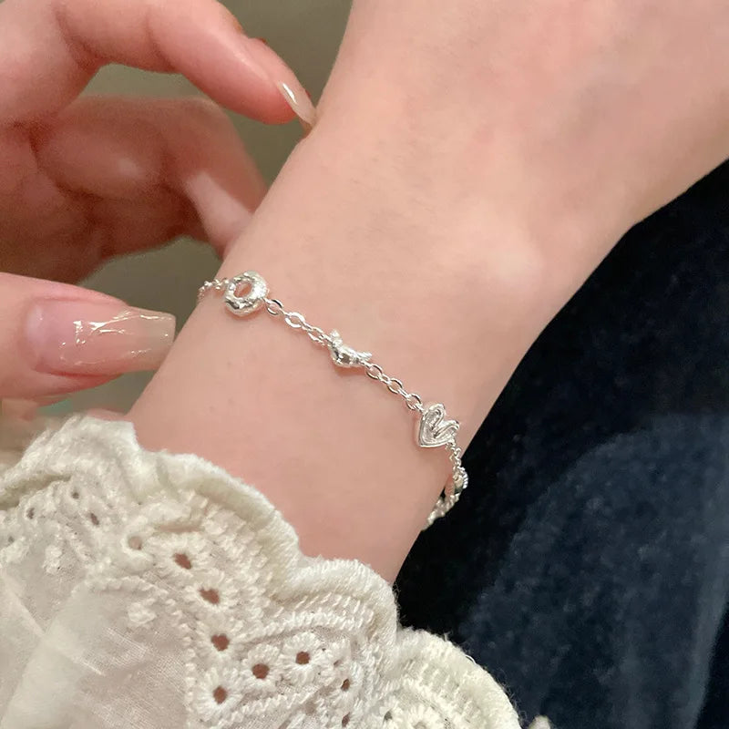 925 Sterling Silver Zircon Love Heart Bracelet