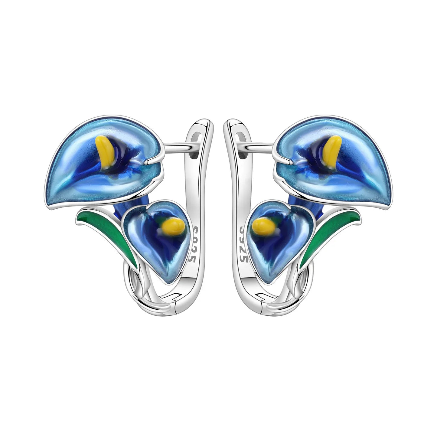 Original S925 Blue Iris Flower Earrings