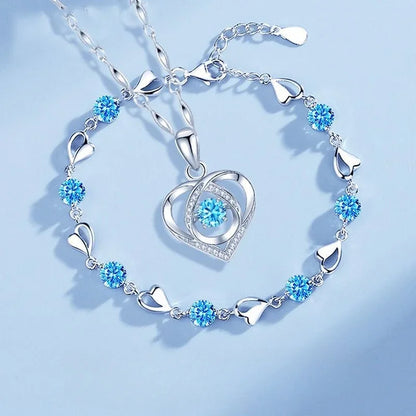 925 Sterling Silver Heart Necklace & Bracelet Set