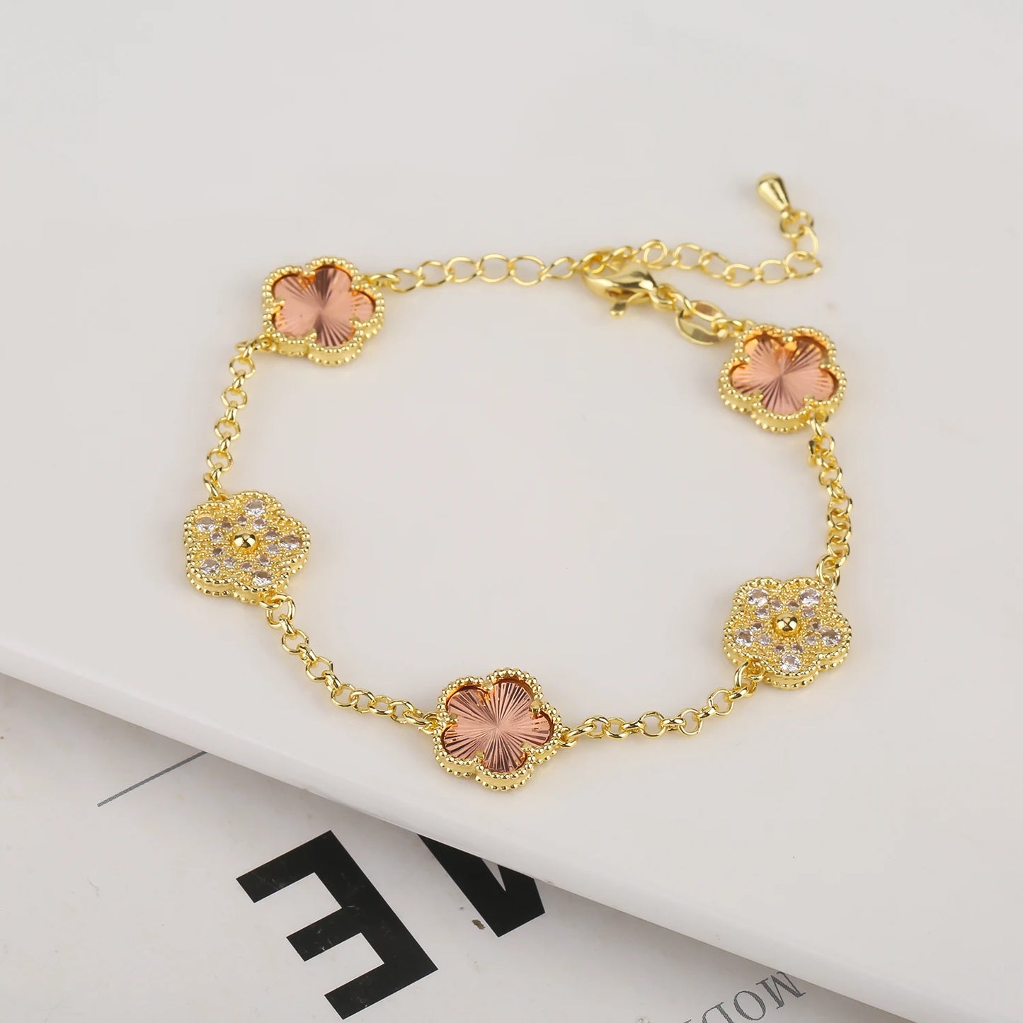 Five Leaf Petal Diamond Micro Set Necklace/Bracelet