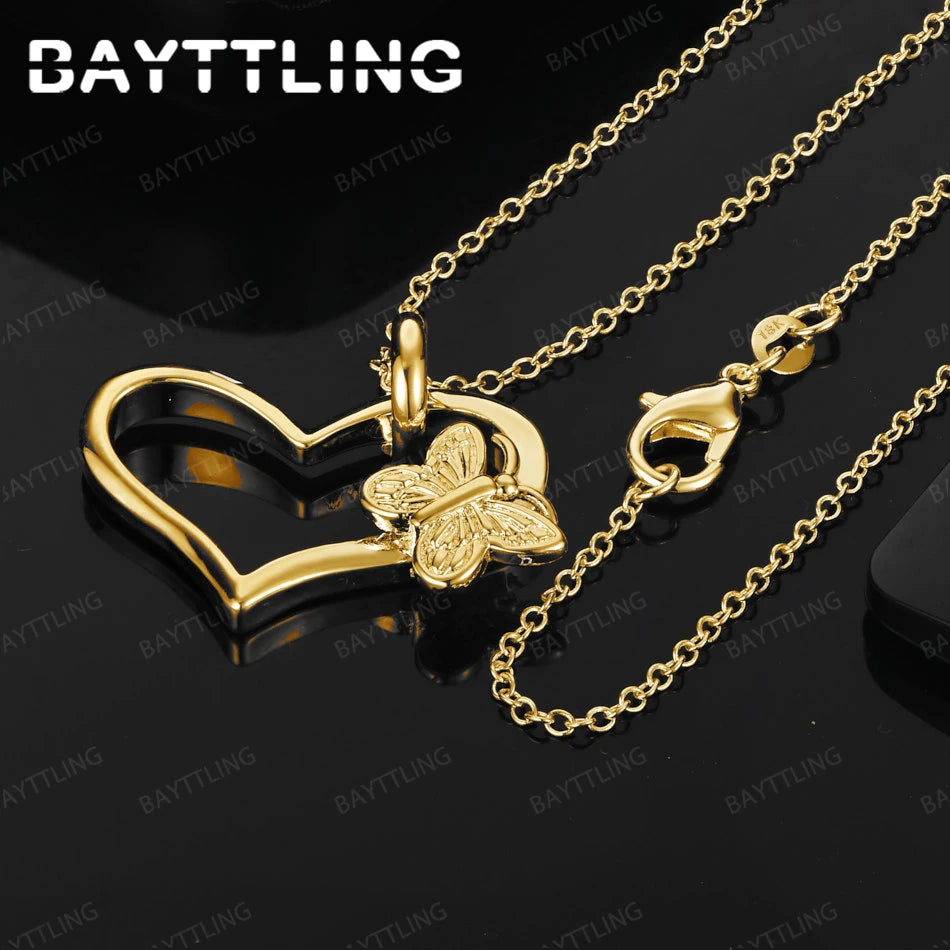 925 Silver Exquisite Heart Shape Butterfly Pendant Necklace