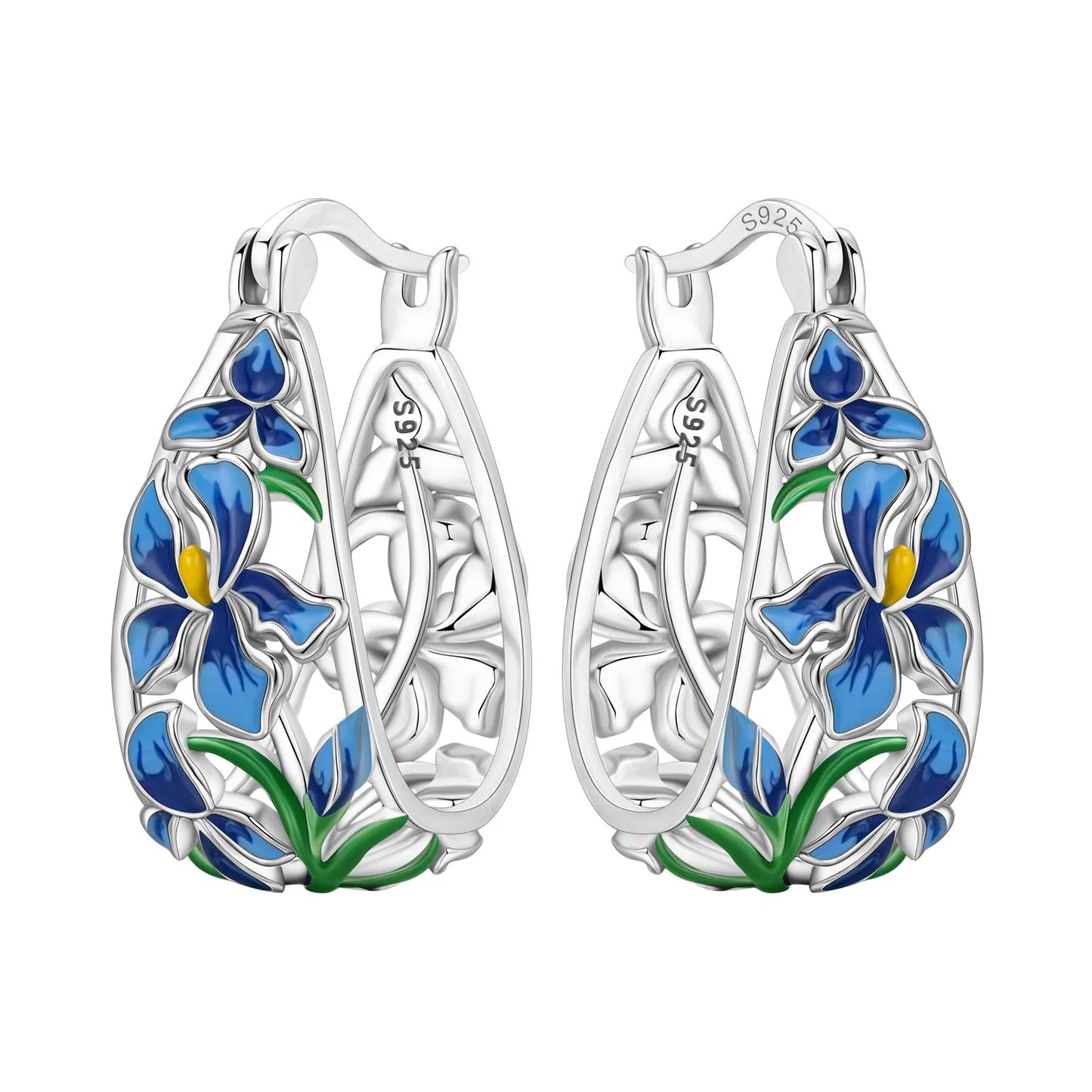 Original S925 Blue Iris Flower Earrings