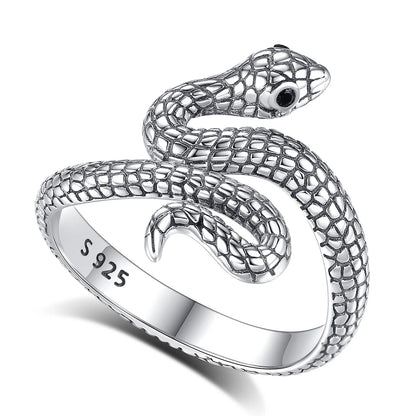 Snake Adjustable Ring Black Zircon Retro Textures Cobra Ring