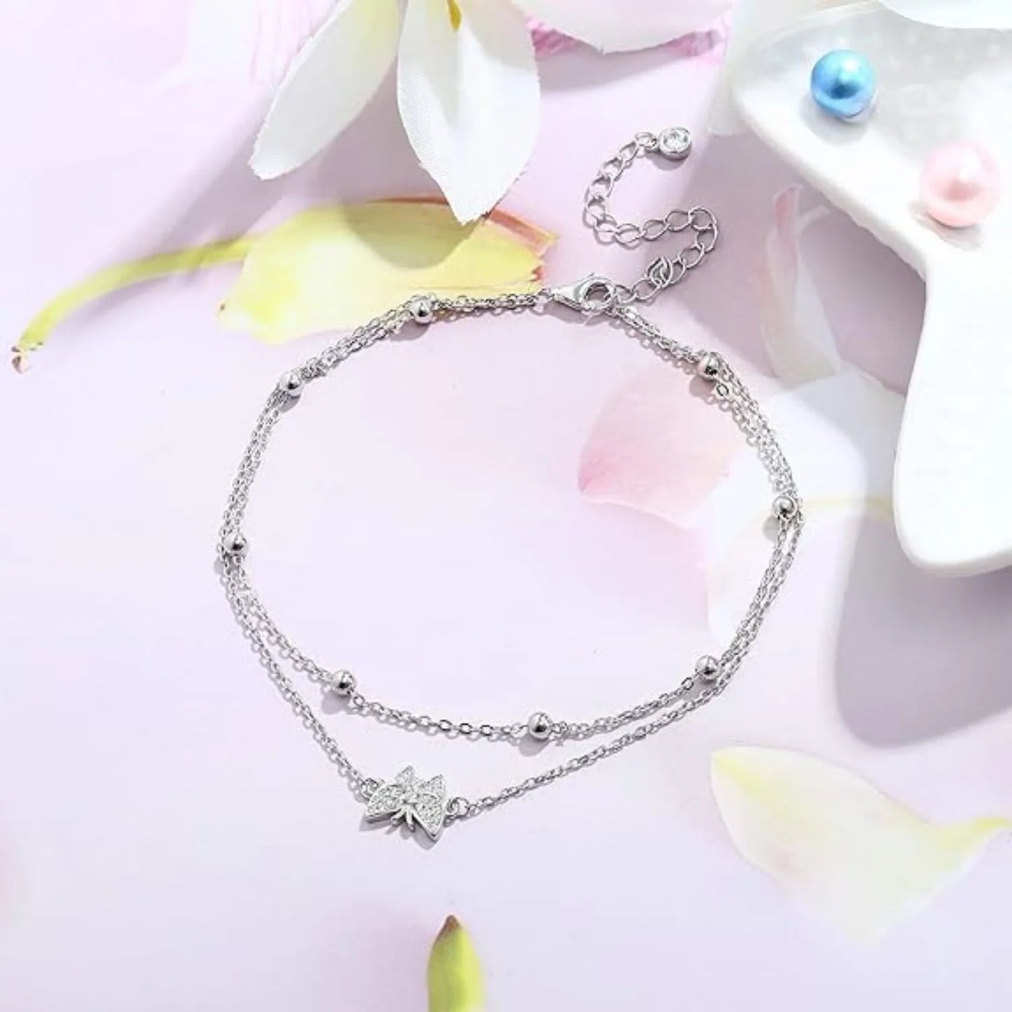 Butterfly Heart Beaded S925 Anklet