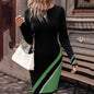 New Long Sleeve Striped Print O-neck Slim Fashion Elegant Casual