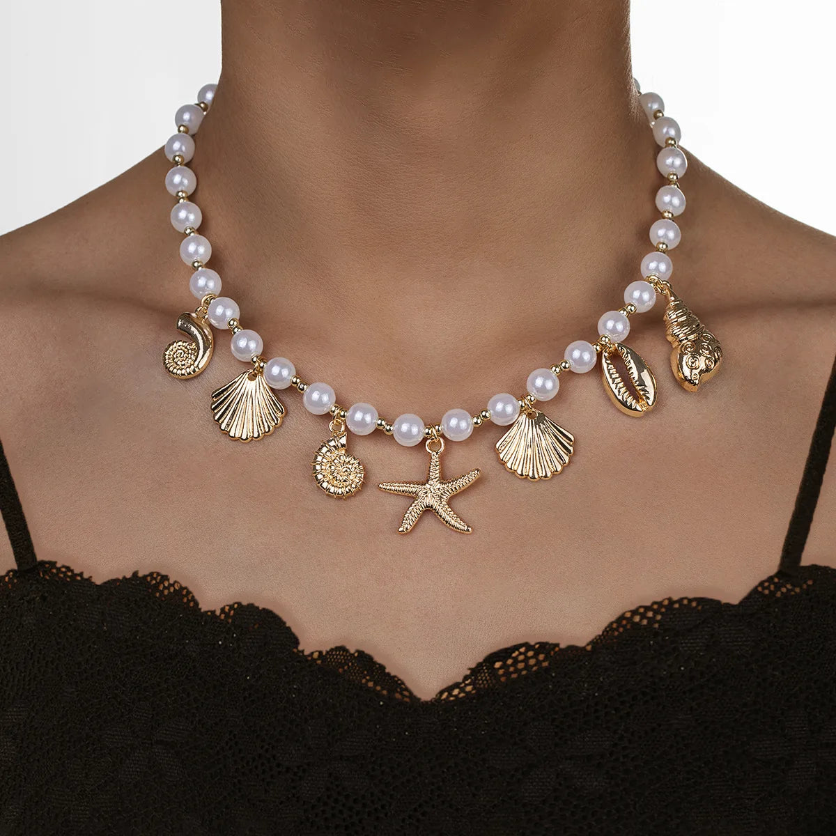 Bohemia Conch Starfish Imitation Pearl Necklace