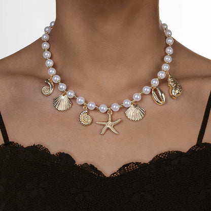 Bohemia Conch Starfish Imitation Pearl Necklace
