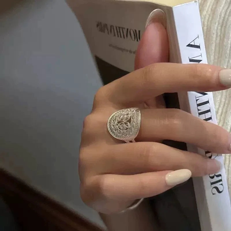 925 Sterling Silver Oval Flower Rings