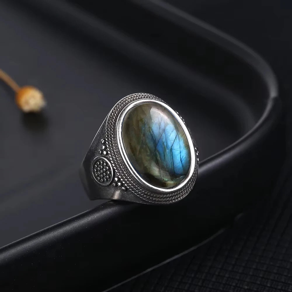 Vintage S925 Sterling Silver Ring with Natural Moonstone Stone