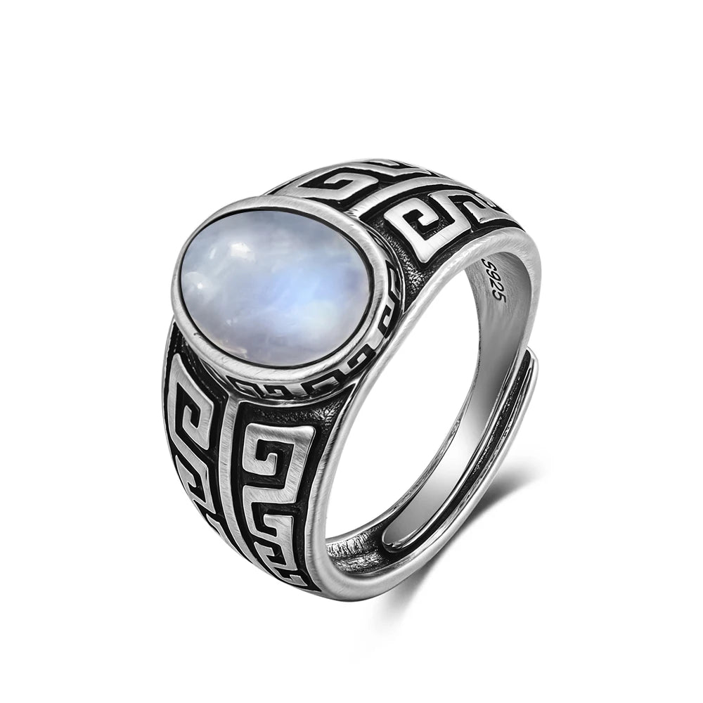 Vintage S925 Sterling Silver Ring with Natural Moonstone Stone