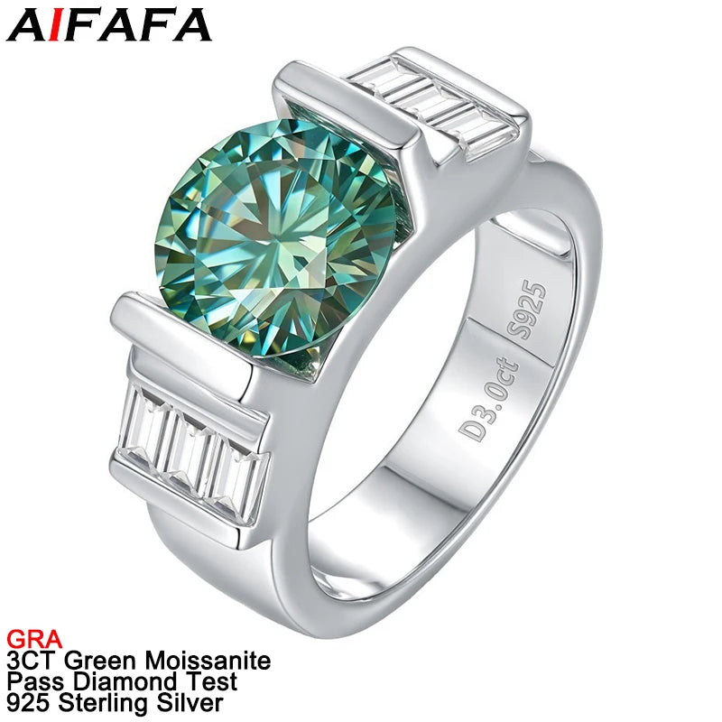 S925 Silver Green Moissanite Finger Ring