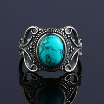 S925 Sterling Silver With Natural Turquoise Stone Rings