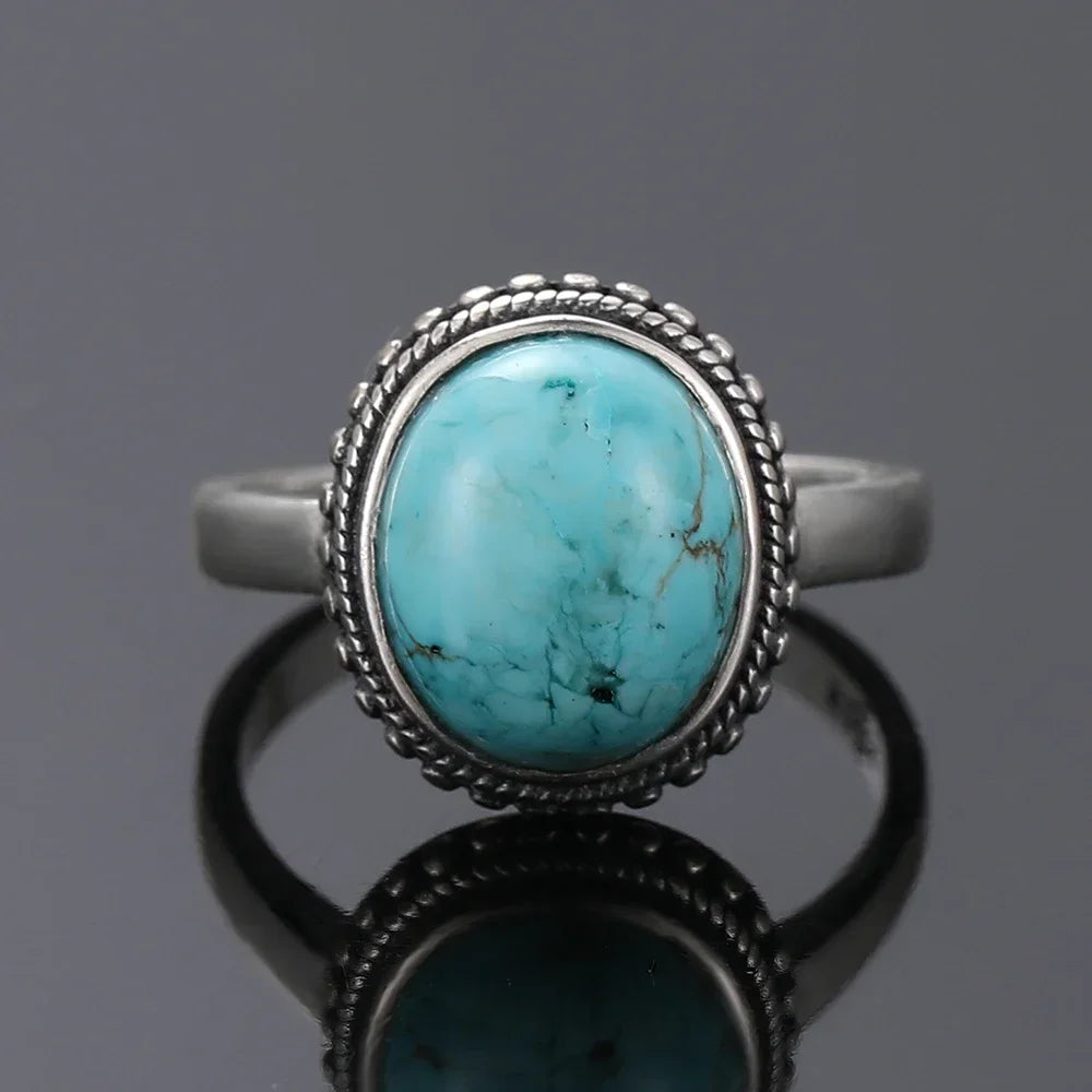 S925 Sterling Silver With Natural Turquoise Stone Rings