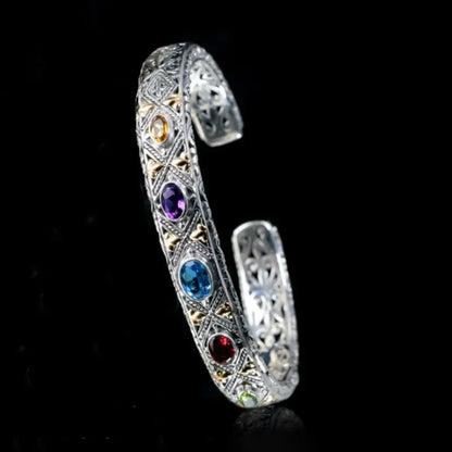Luxury Inlaid Colored Gemstone Bracelet