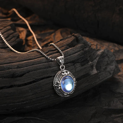 925 Sterling Silver Vintage Fashion Oval Moonstone Zircon