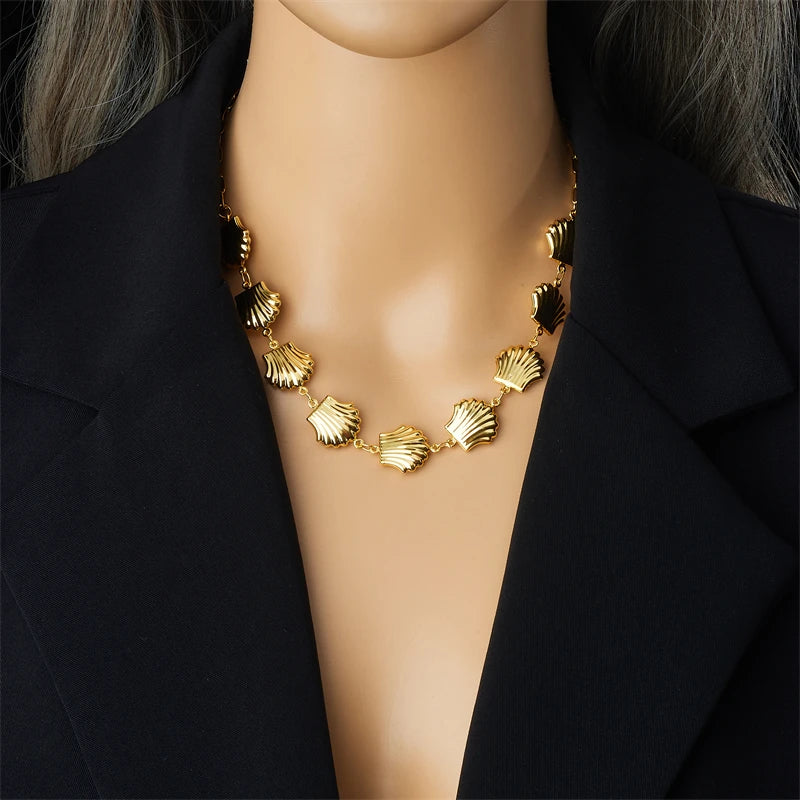 Stainless Golden Large Shell Necklace