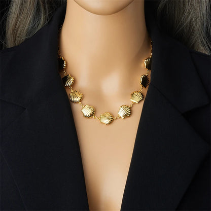 Stainless Golden Large Shell Necklace