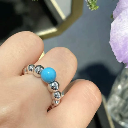 Elegant S925 Ring with Blue Stone Bead
