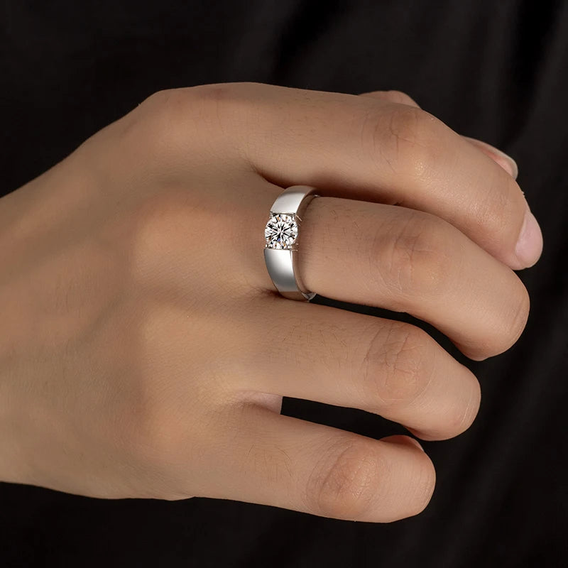 0.5/1CT Moissanite Ring for Men S925 Pure Silver