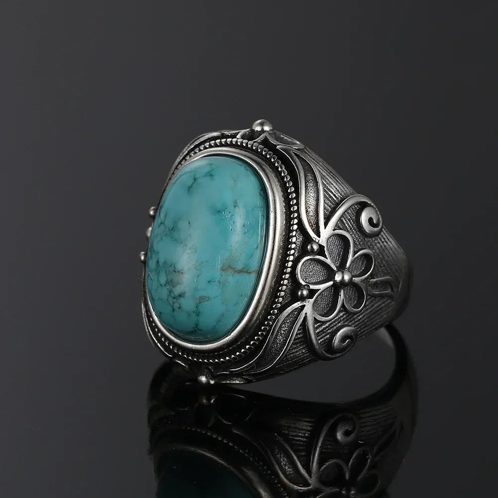 S925 Sterling Silver With Natural Turquoise Stone Rings