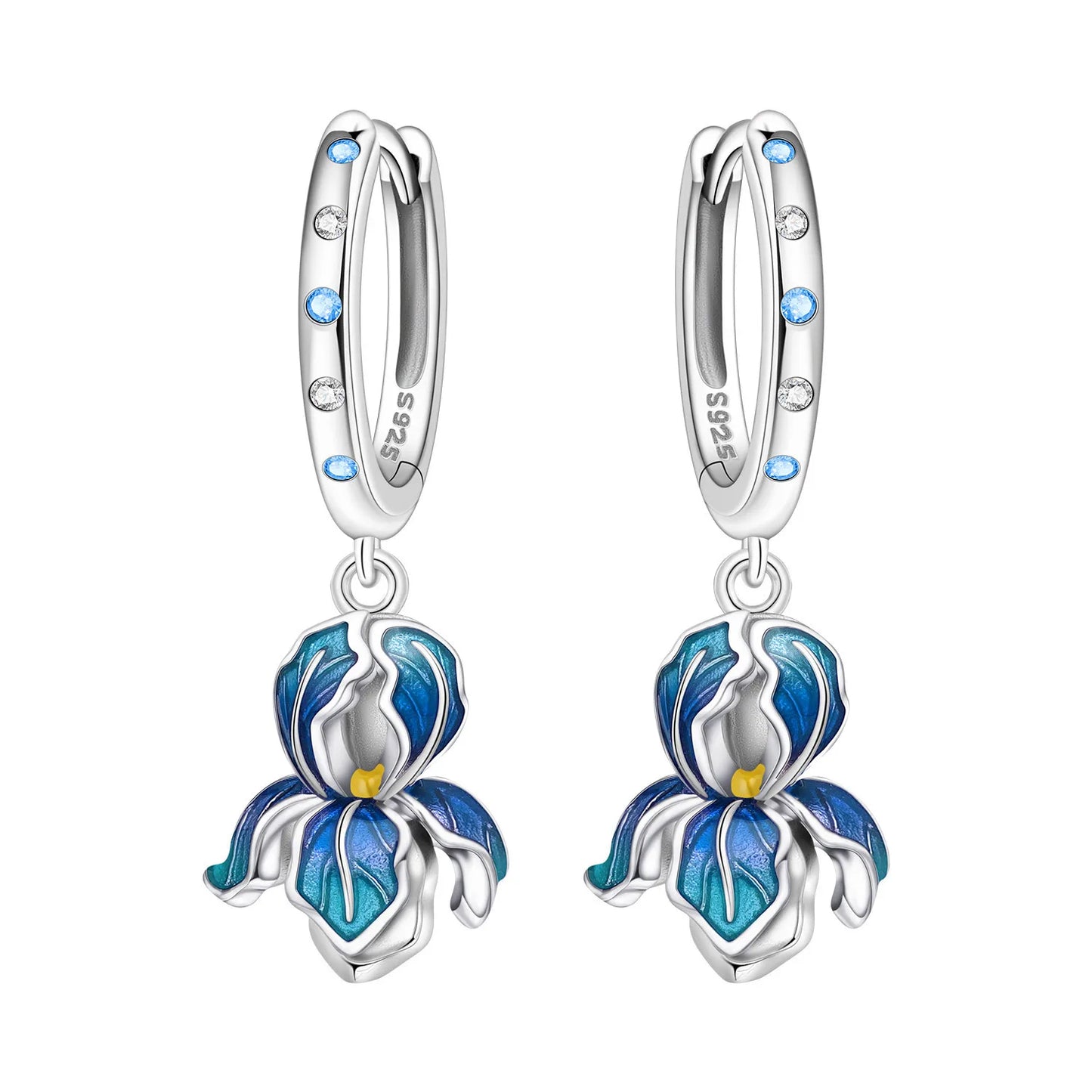 Original S925 Blue Iris Flower Earrings