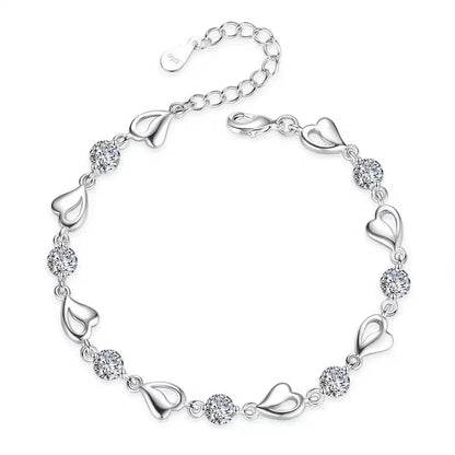 925 Sterling Silver Heart Shaped Necklace Bracelet Set