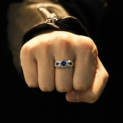 925 Sterling Silver Vintage Square Blue Ring