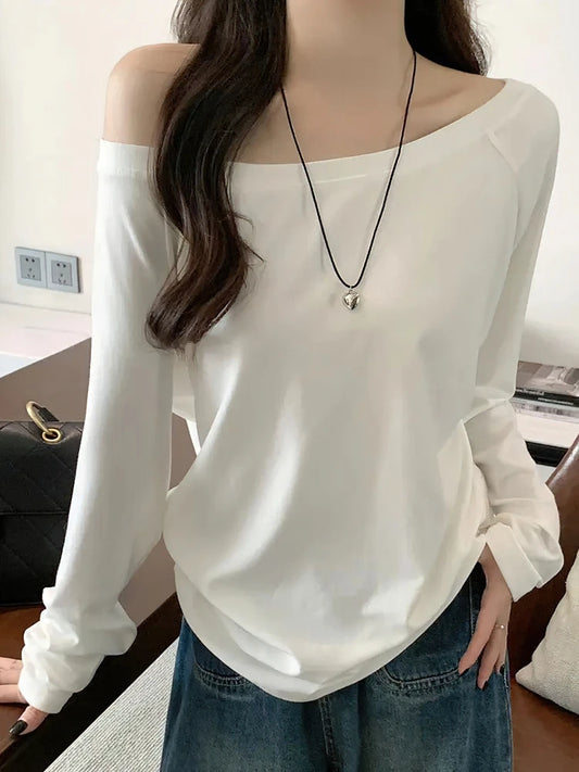Oversize Off shoulder Long sleeve T shirt Korean style
