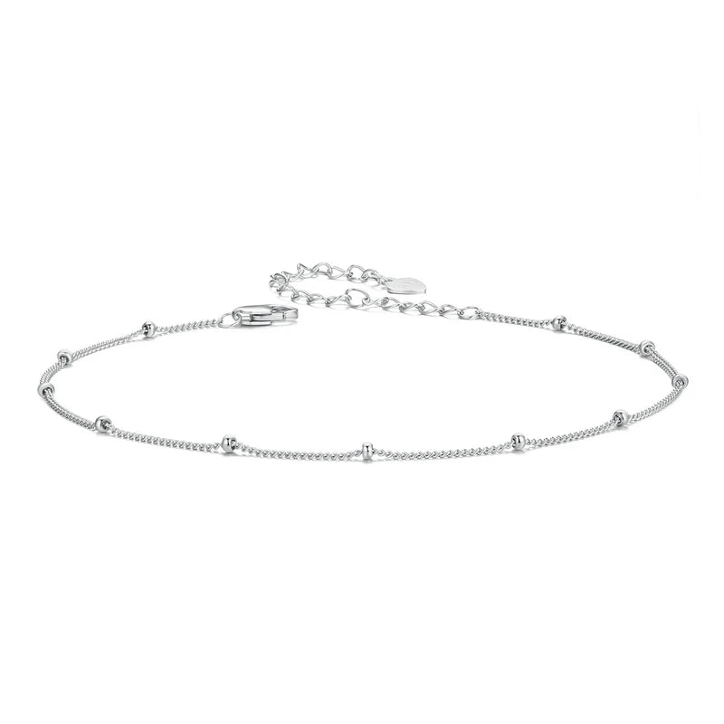 925 Sterling Silver Ocean Blue Wave Charm Anklet