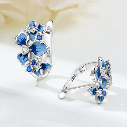 Original S925 Blue Iris Flower Earrings