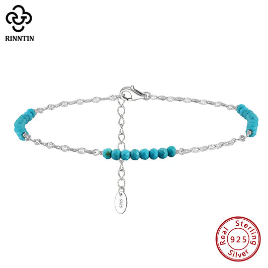 S925 Natural Turquoise Anklet
