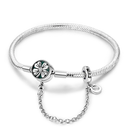 925 Sterling Silver Golden Four-Leaf Clover Snake Chain Bracelet