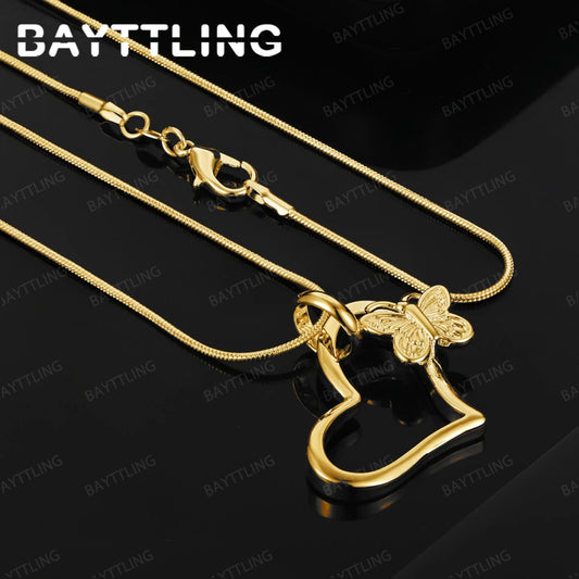 925 Silver Exquisite Heart Shape Butterfly Pendant Necklace