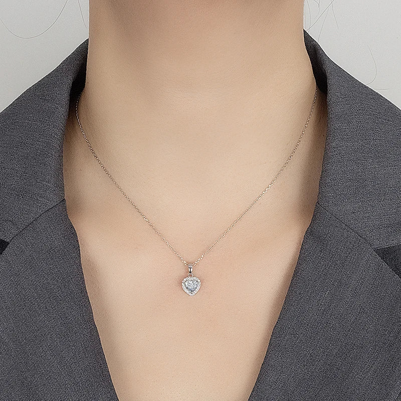 1CT Heart Cut Moissanite Necklace 925 Silver