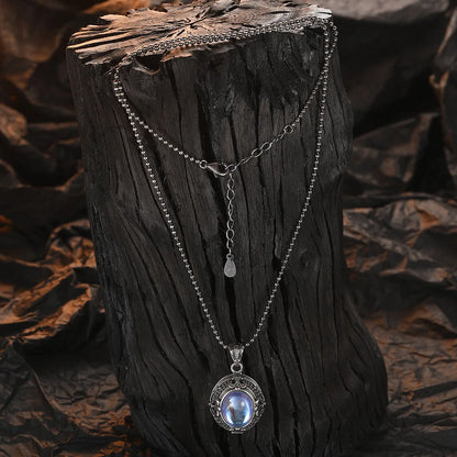 925 Sterling Silver Vintage Fashion Oval Moonstone Zircon