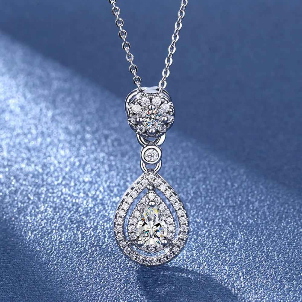 925 Sterling Silver Necklace Clavicle Chain Sparkling Zircon Teardrop