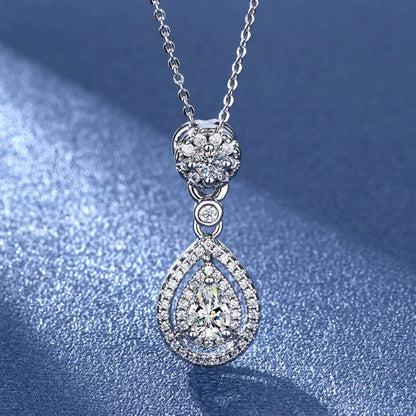 925 Sterling Silver Necklace Clavicle Chain Sparkling Zircon Teardrop